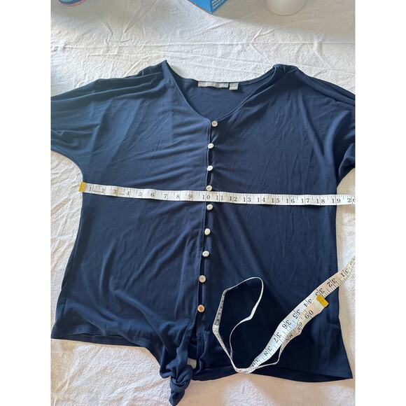 Valerie Stevens Women’s Button Front Tie Hem Blouse Navy Blue Size M - Picture 5 of 7